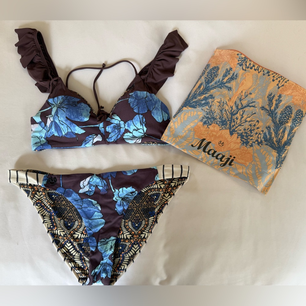 Maaji Blue Floral Ruffle Strap Bikini Set